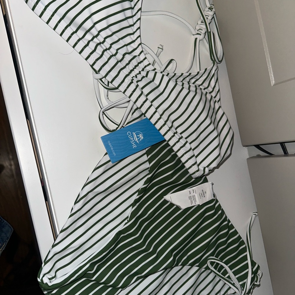 Green and White Striped Women’s Bikini